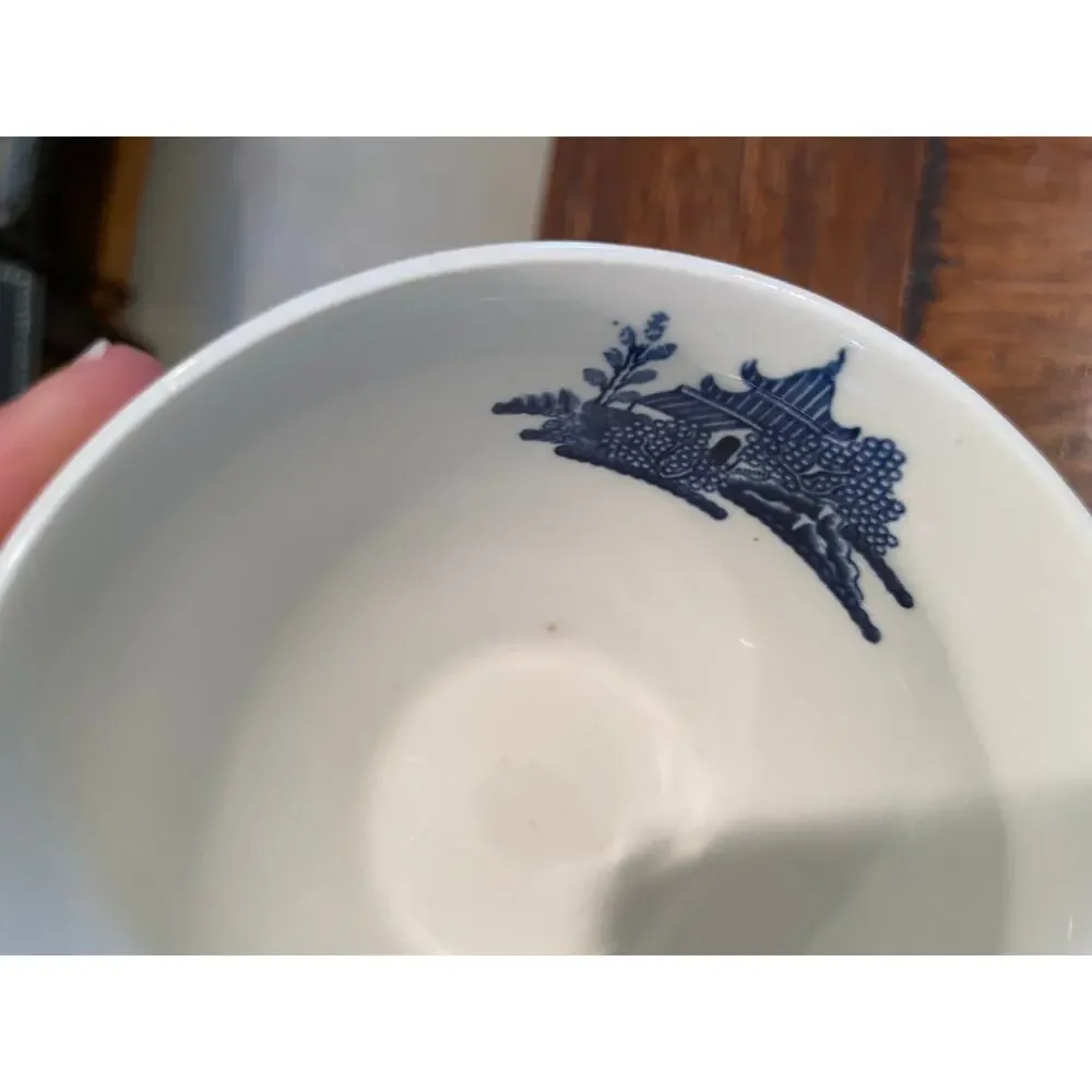 Vintage Johnson Bros. Willow Chinoiserie Teacup & Saucer, Blue, White, Set of 7
